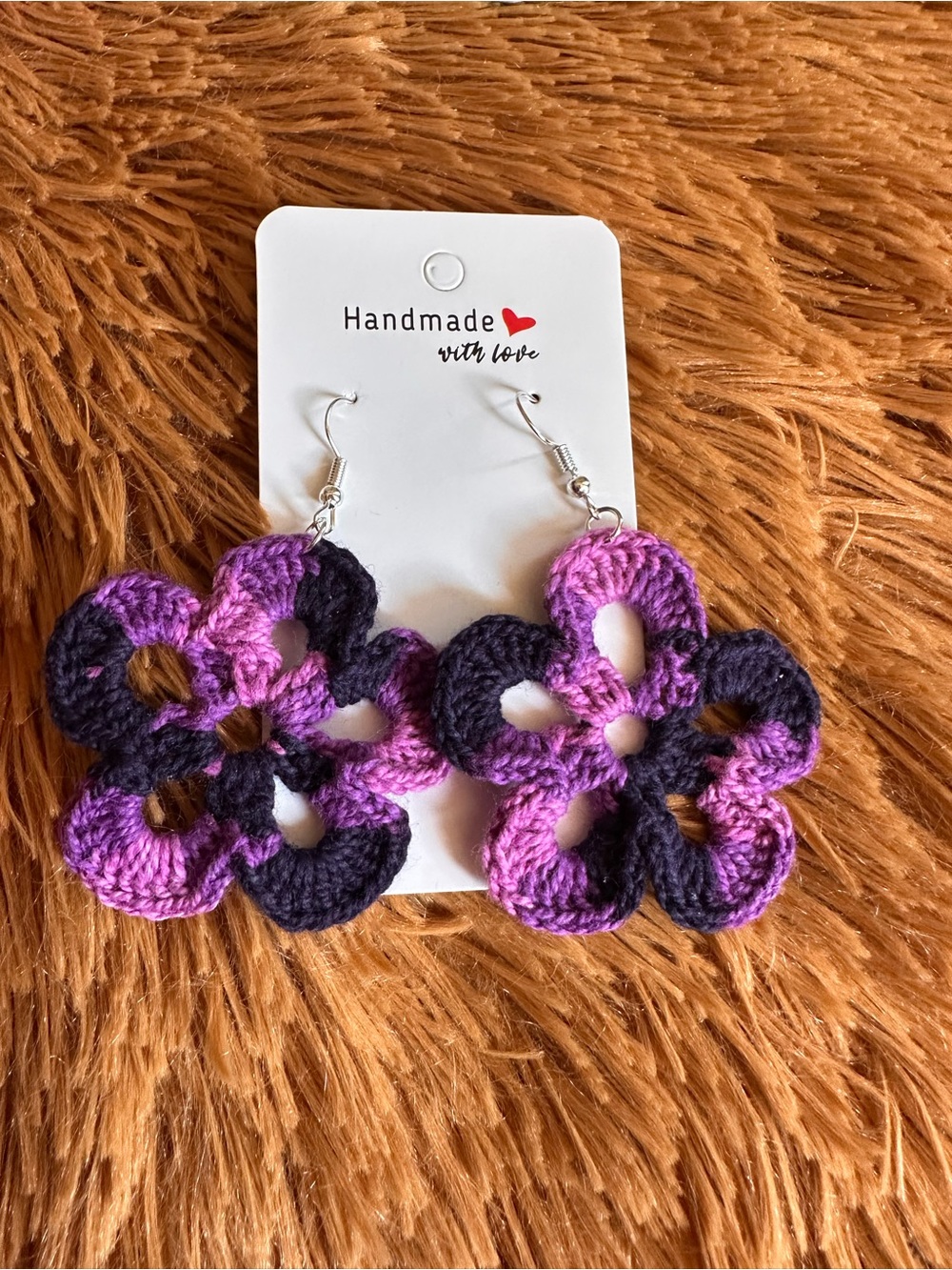 Handmade Purple Gradient Floral Crochet Earrings